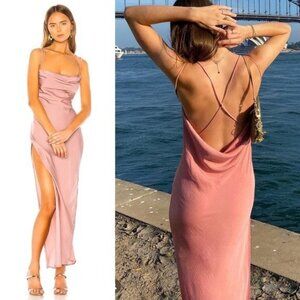 NWT Michael Costello x REVOLVE Braxton Maxi Dress S Rose Satin Slit Lightweight